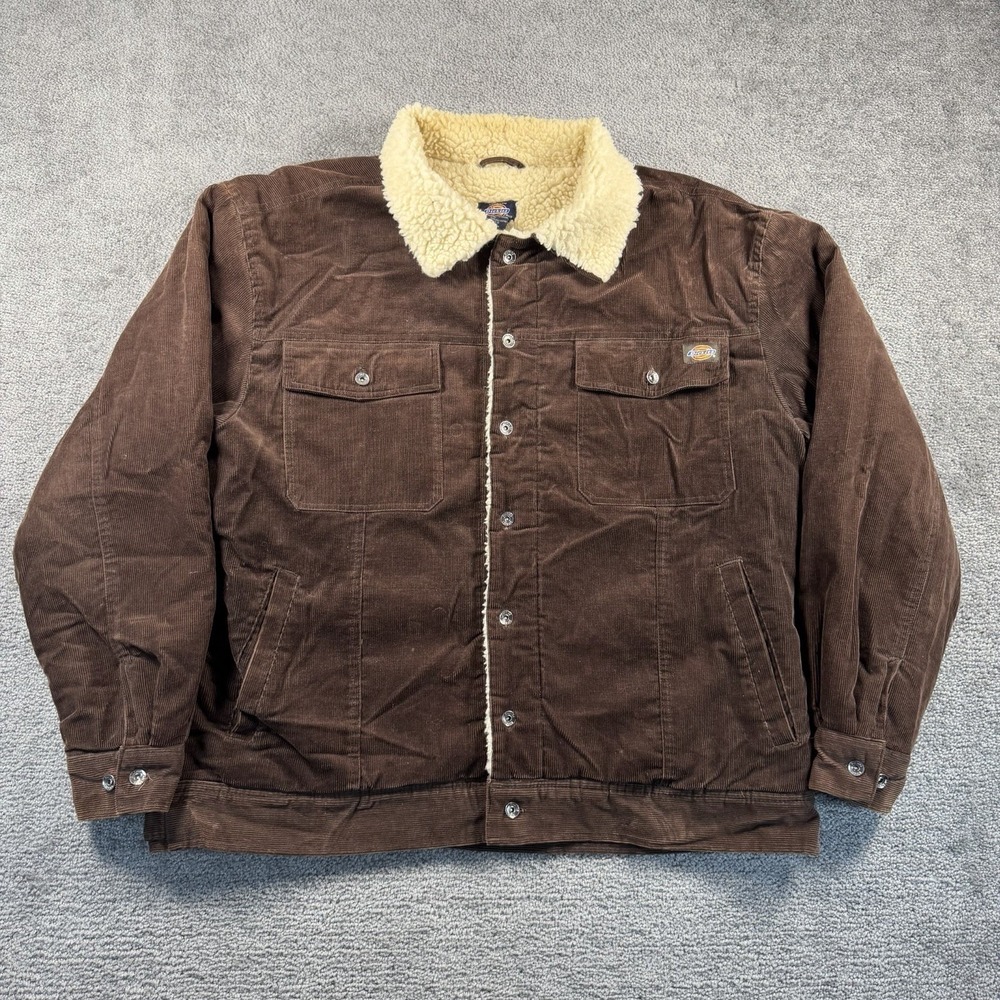 Vintage Dickies Mens Brown Corduroy Sherpa Lined Trucker Jacket 2XL Workwear